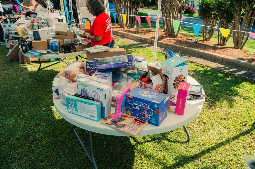 Donated household items ready for distribution